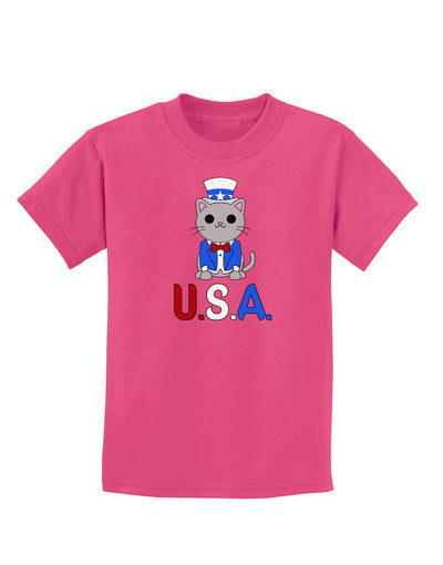 Patriotic Cat - USA Childrens Dark T-Shirt by TooLoud-Childrens T-Shirt-TooLoud-Sangria-X-Small-Davson Sales