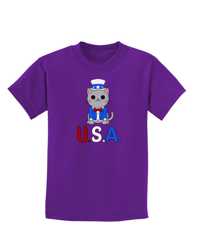 Patriotic Cat - USA Childrens Dark T-Shirt by TooLoud-Childrens T-Shirt-TooLoud-Purple-X-Small-Davson Sales