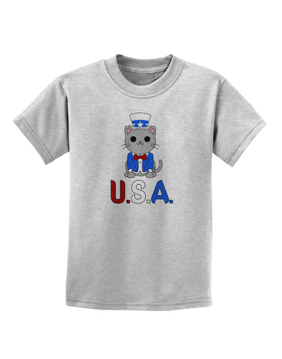 Patriotic Cat - USA Childrens T-Shirt by TooLoud-Childrens T-Shirt-TooLoud-AshGray-X-Small-Davson Sales