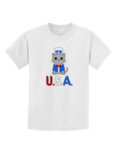 Patriotic Cat - USA Childrens T-Shirt by TooLoud-Childrens T-Shirt-TooLoud-White-X-Small-Davson Sales