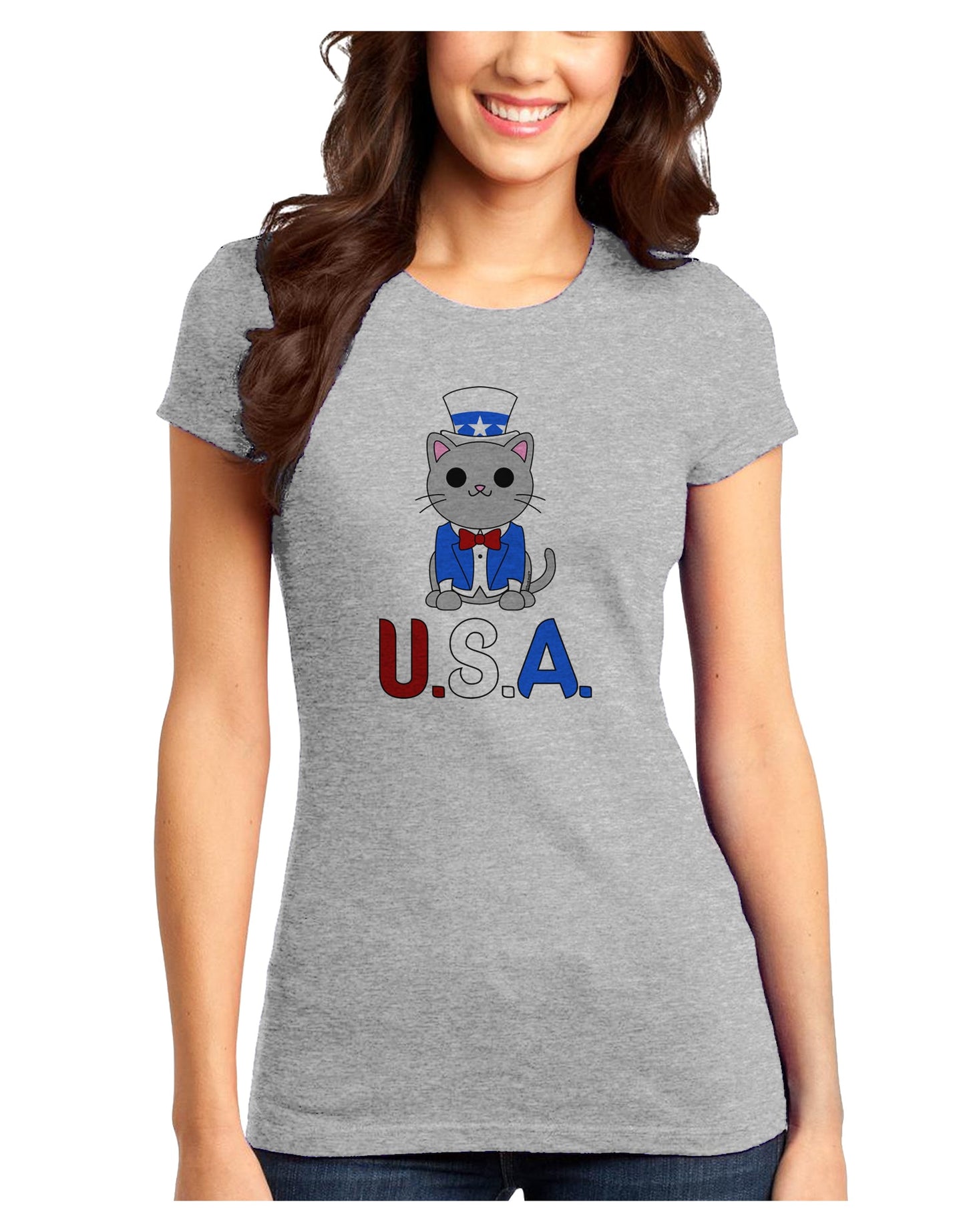 Patriotic Cat - USA Juniors T-Shirt by TooLoud-Womens Juniors T-Shirt-TooLoud-Ash-Gray-Juniors Fitted X-Small-Davson Sales