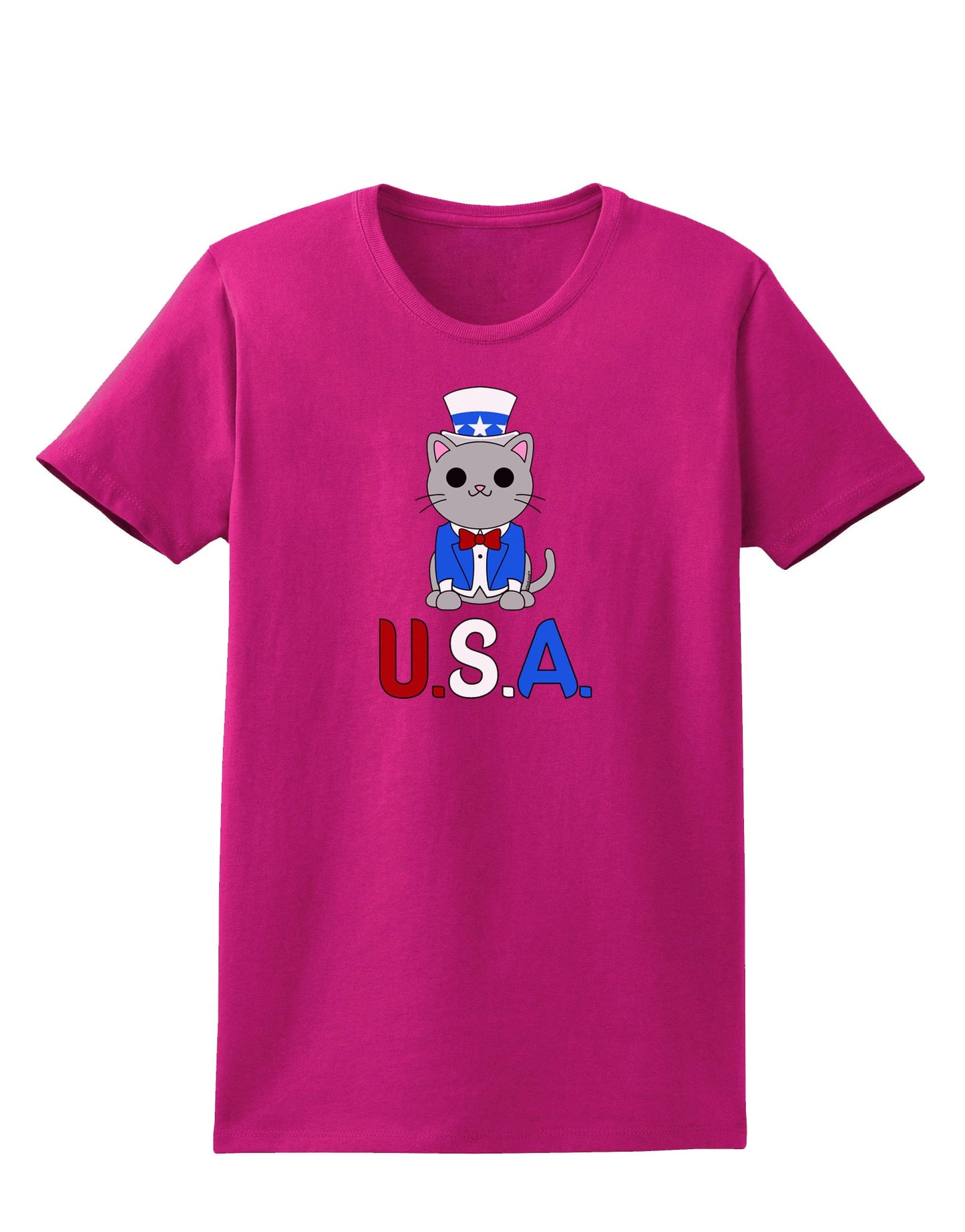Patriotic Cat - USA Womens Dark T-Shirt by TooLoud-Womens T-Shirt-TooLoud-Hot-Pink-Small-Davson Sales