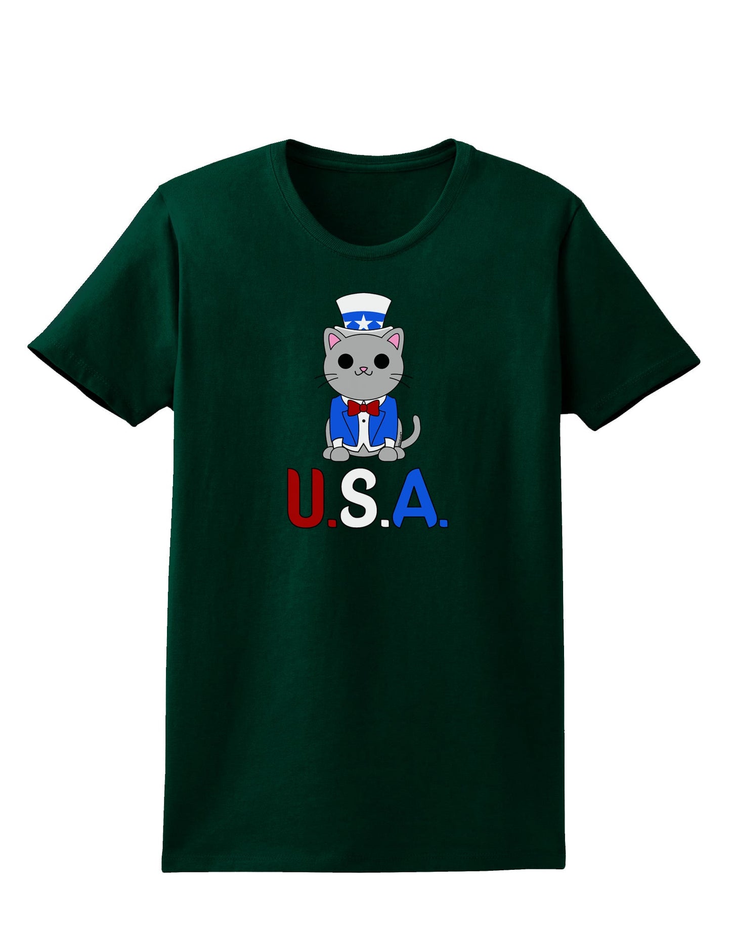 Patriotic Cat - USA Womens Dark T-Shirt by TooLoud-Womens T-Shirt-TooLoud-Forest-Green-Small-Davson Sales