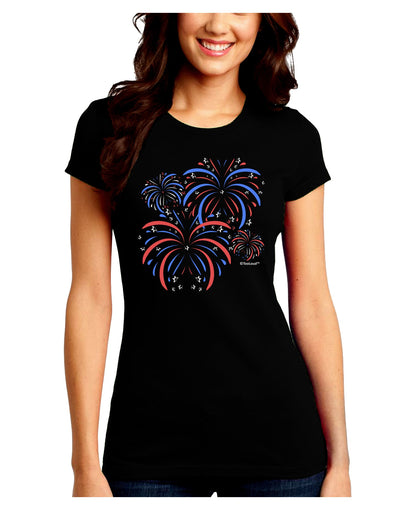 Patriotic Fireworks with Bursting Stars Juniors Crew Dark T-Shirt by TooLoud-T-Shirts Juniors Tops-TooLoud-Black-Juniors Fitted Small-Davson Sales