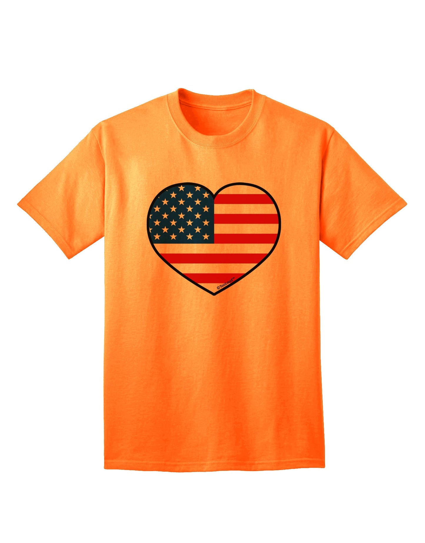 Patriotic Heart Design Adult T-Shirt featuring the American Flag by TooLoud-Mens T-shirts-TooLoud-Neon-Orange-Small-Davson Sales