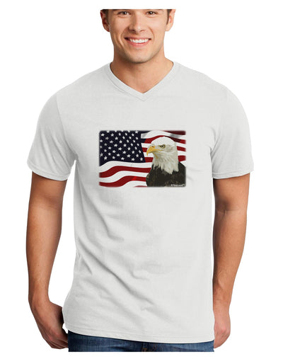 Patriotic USA Flag with Bald Eagle Adult V-Neck T-shirt by TooLoud-Mens V-Neck T-Shirt-TooLoud-White-Small-Davson Sales