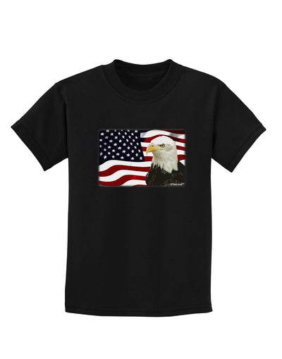 Patriotic USA Flag with Bald Eagle Childrens Dark T-Shirt by TooLoud