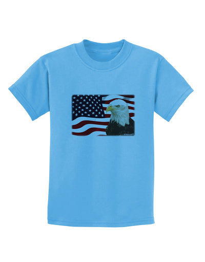Patriotic USA Flag with Bald Eagle Childrens T-Shirt by TooLoud-Childrens T-Shirt-TooLoud-Aquatic-Blue-X-Small-Davson Sales