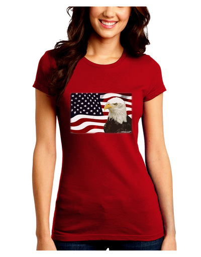 Patriotic USA Flag with Bald Eagle Juniors Crew Dark T-Shirt by TooLoud-T-Shirts Juniors Tops-TooLoud-Red-Juniors Fitted Small-Davson Sales