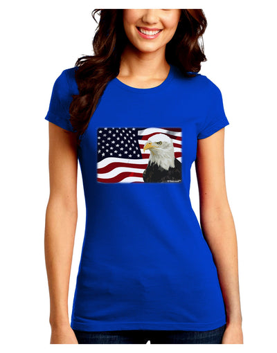 Patriotic USA Flag with Bald Eagle Juniors Crew Dark T-Shirt by TooLoud-T-Shirts Juniors Tops-TooLoud-Royal-Blue-Juniors Fitted Small-Davson Sales