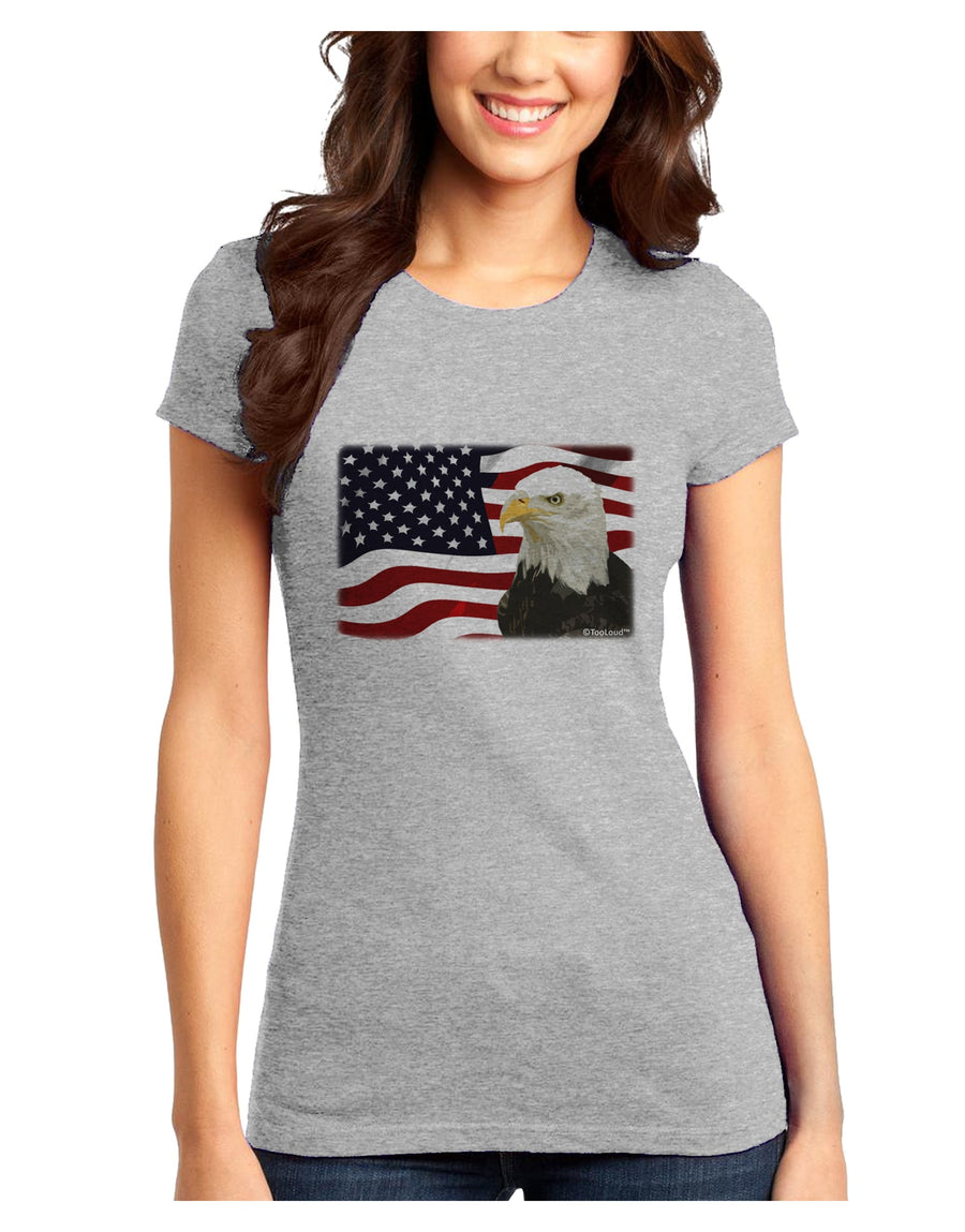 Patriotic USA Flag with Bald Eagle Juniors T-Shirt by TooLoud-Womens Juniors T-Shirt-TooLoud-White-Juniors Fitted X-Small-Davson Sales