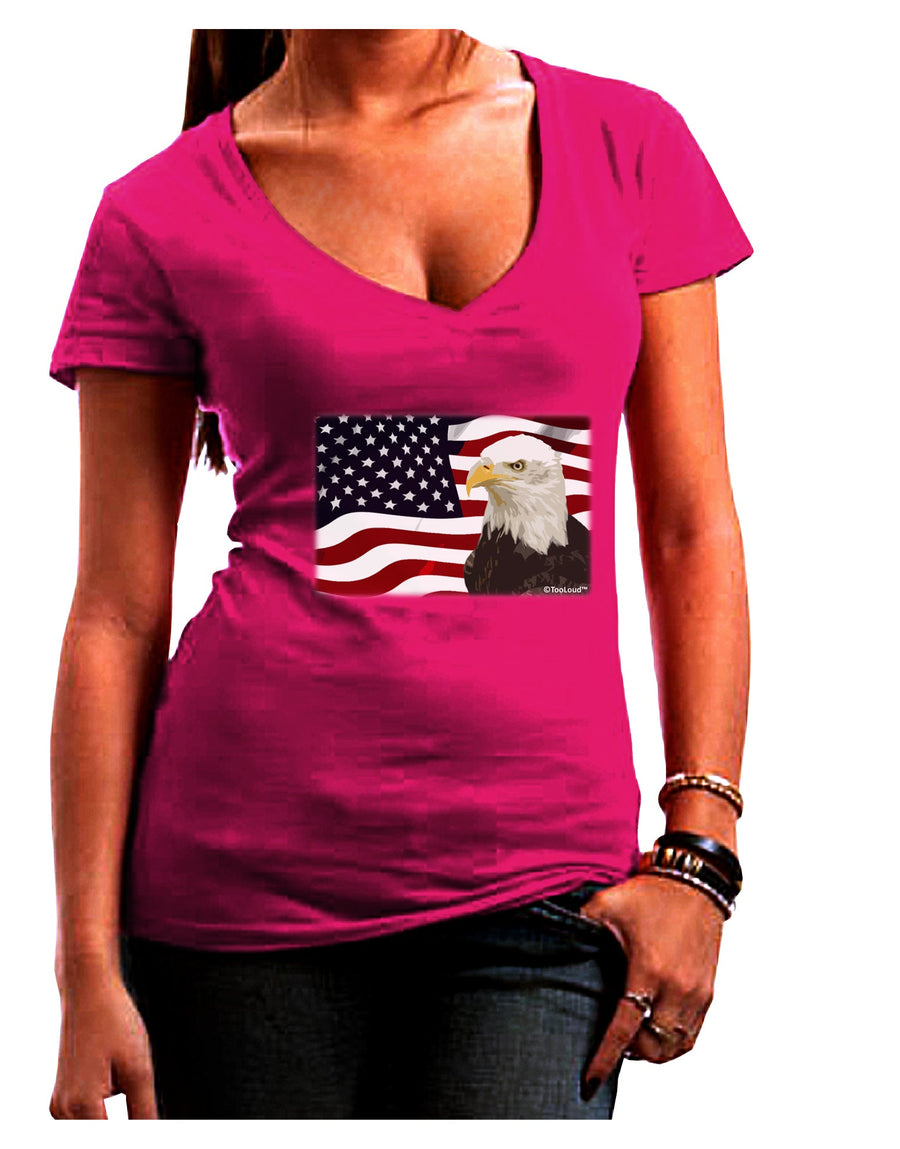 Patriotic USA Flag with Bald Eagle Juniors V-Neck Dark T-Shirt by TooLoud-Womens V-Neck T-Shirts-TooLoud-Black-Juniors Fitted Small-Davson Sales