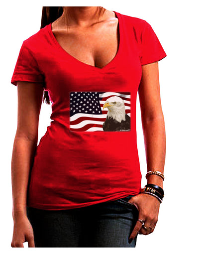 Patriotic USA Flag with Bald Eagle Juniors V-Neck Dark T-Shirt by TooLoud-Womens V-Neck T-Shirts-TooLoud-Red-Juniors Fitted Small-Davson Sales