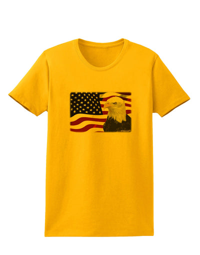 Patriotic USA Flag with Bald Eagle Womens T-Shirt by TooLoud-Womens T-Shirt-TooLoud-Gold-X-Small-Davson Sales