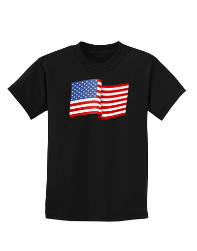 Patriotic Waving USA American Flag Childrens Dark T-Shirt-Childrens T-Shirt-TooLoud-Black-X-Small-Davson Sales