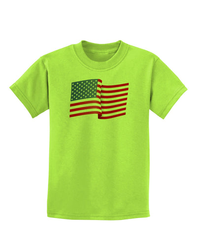Patriotic Waving USA American Flag Childrens T-Shirt-Childrens T-Shirt-TooLoud-Lime-Green-X-Small-Davson Sales