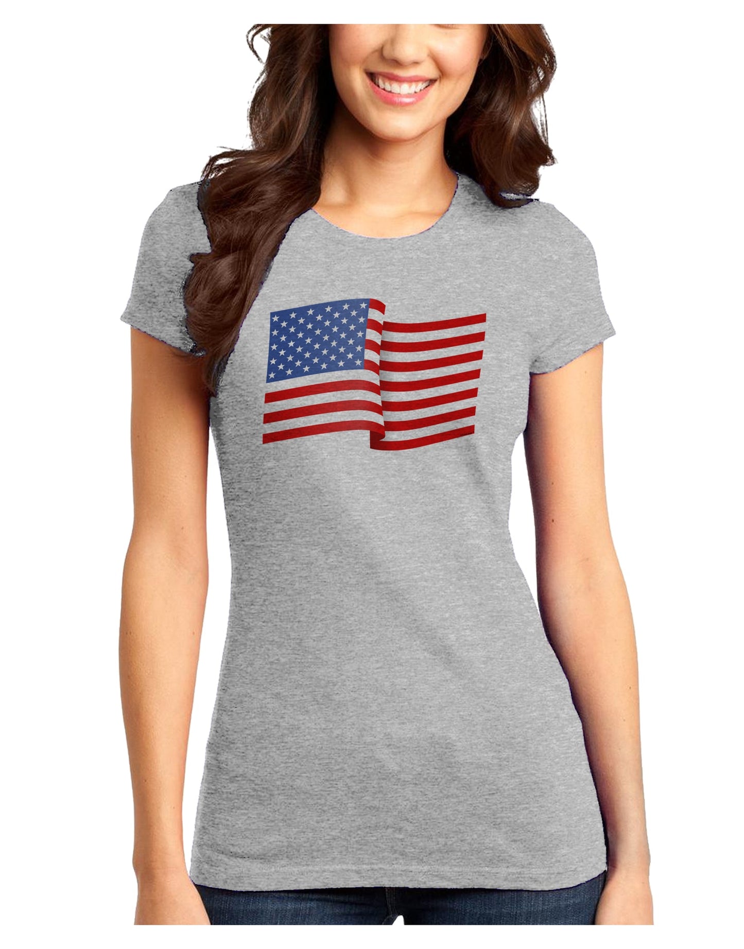 Patriotic Waving USA American Flag Juniors T-Shirt-Womens Juniors T-Shirt-TooLoud-Ash-Gray-Juniors Fitted XS-Davson Sales