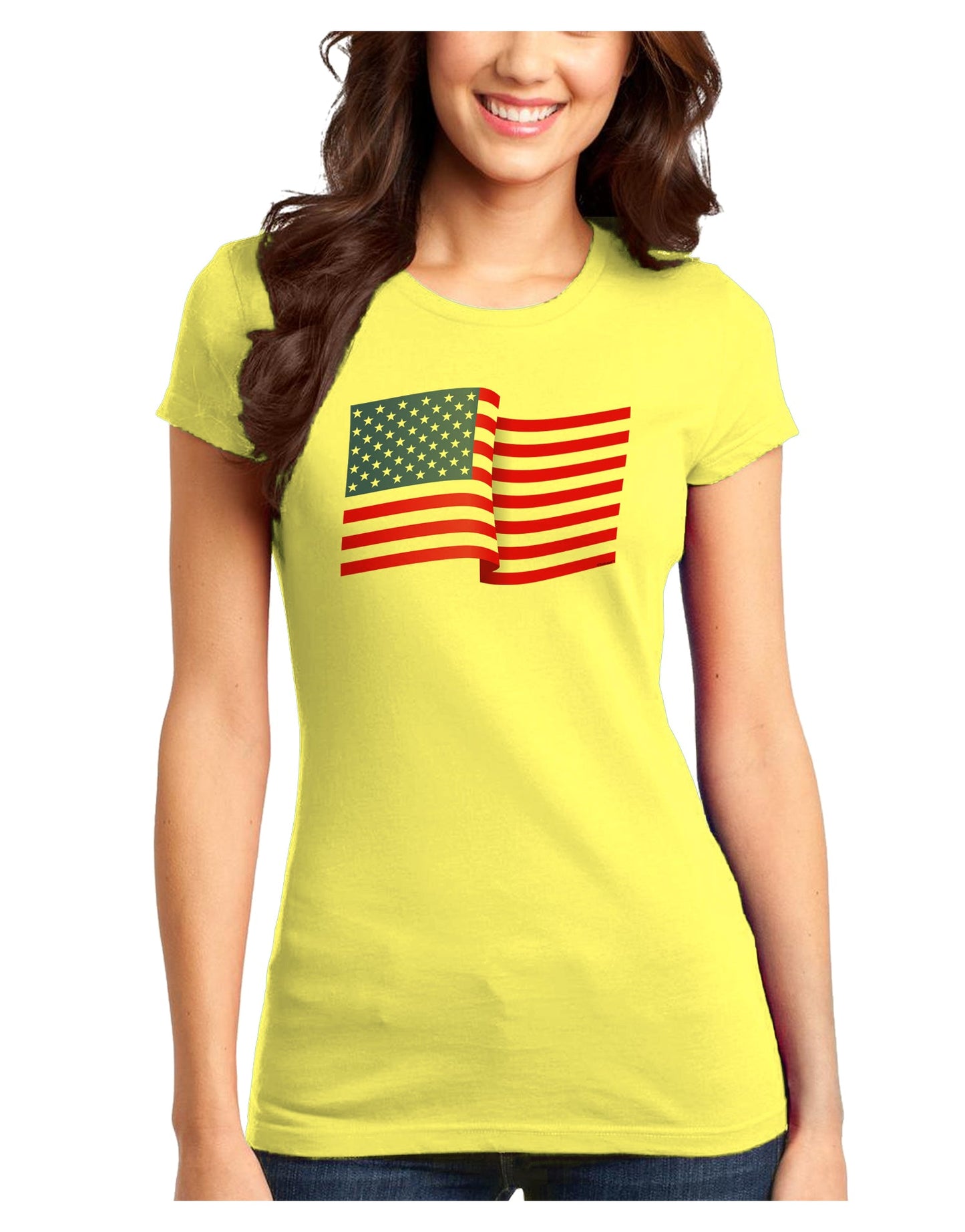 Patriotic Waving USA American Flag Juniors T-Shirt-Womens Juniors T-Shirt-TooLoud-Yellow-Juniors Fitted XS-Davson Sales