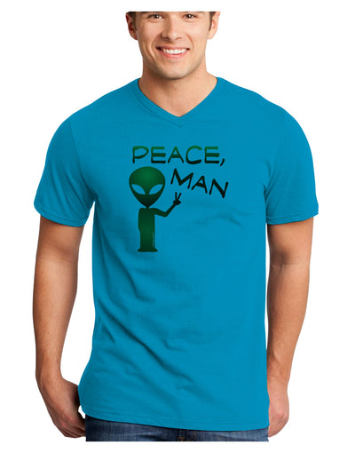 Peace Man Alien Adult V-Neck T-shirt-Mens V-Neck T-Shirt-TooLoud-Turquoise-Small-Davson Sales