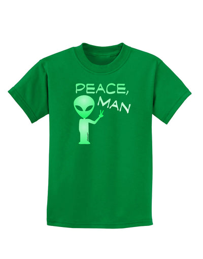 Peace Man Alien Childrens Dark T-Shirt-Childrens T-Shirt-TooLoud-Kelly-Green-X-Small-Davson Sales