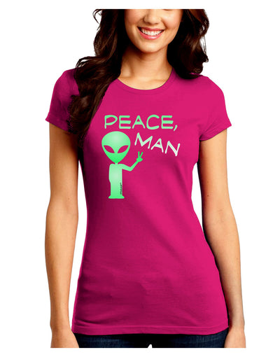 Peace Man Alien Juniors Petite Crew Dark T-Shirt-T-Shirts Juniors Tops-TooLoud-Hot-Pink-Juniors Fitted Small-Davson Sales