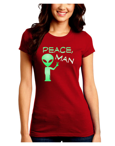 Peace Man Alien Juniors Petite Crew Dark T-Shirt-T-Shirts Juniors Tops-TooLoud-Red-Juniors Fitted Small-Davson Sales