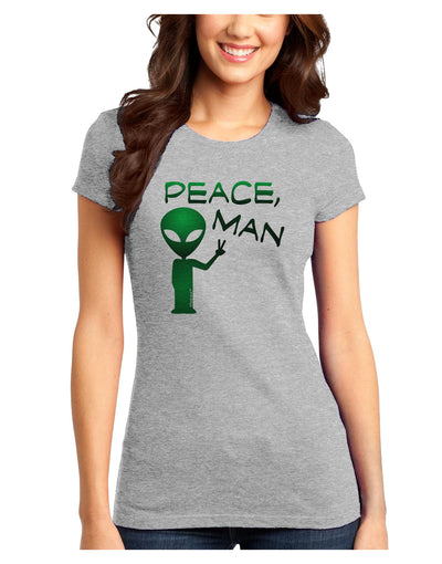 Peace Man Alien Juniors Petite T-Shirt-T-Shirts Juniors Tops-TooLoud-Ash-Gray-Juniors Fitted X-Small-Davson Sales