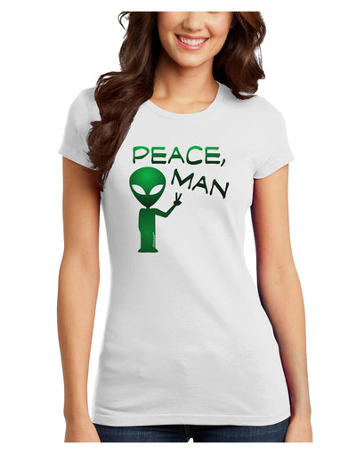 Peace Man Alien Juniors Petite T-Shirt-T-Shirts Juniors Tops-TooLoud-White-Juniors Fitted X-Small-Davson Sales