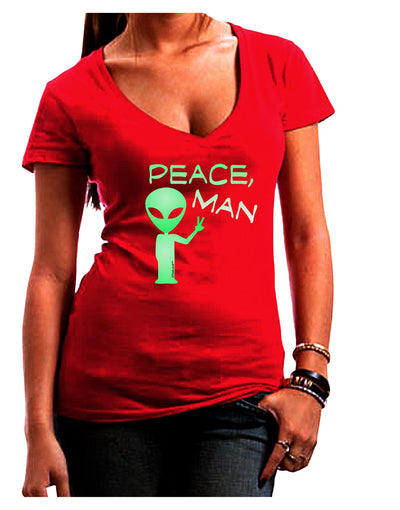 Peace Man Alien Womens V-Neck Dark T-Shirt-Womens V-Neck T-Shirts-TooLoud-Red-Juniors Fitted Small-Davson Sales