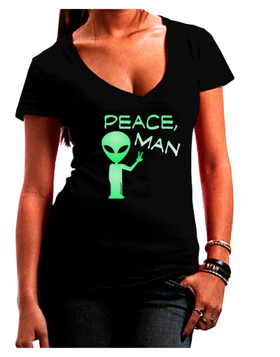 Peace Man Alien Womens V-Neck Dark T-Shirt-Womens V-Neck T-Shirts-TooLoud-Black-Juniors Fitted Small-Davson Sales