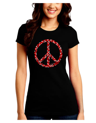 Peace Sign Hearts Red Juniors Petite Crew Dark T-Shirt-T-Shirts Juniors Tops-TooLoud-Black-Juniors Fitted Small-Davson Sales