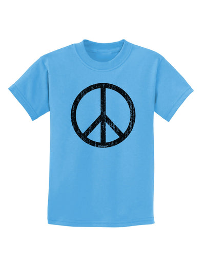 Peace Sign Symbol - Distressed Childrens T-Shirt-Childrens T-Shirt-TooLoud-Aquatic-Blue-X-Small-Davson Sales