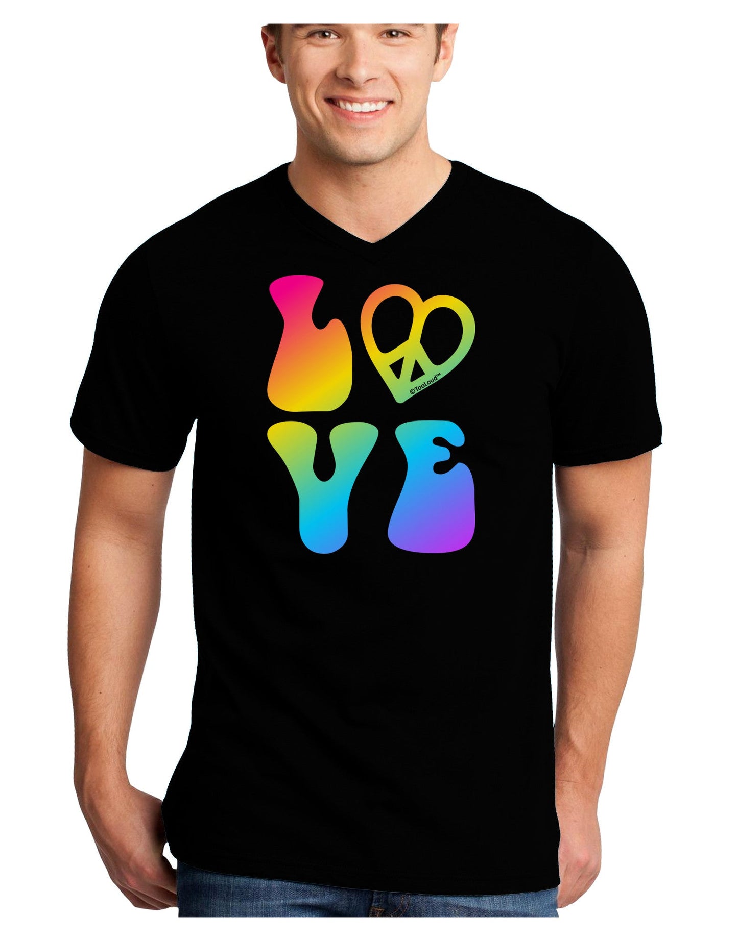 Peace and Love - Peace Heart Love Adult Dark V-Neck T-Shirt-TooLoud-Black-Small-Davson Sales