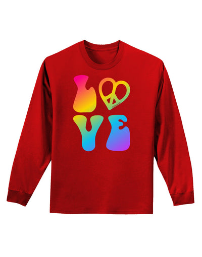 Peace and Love - Peace Heart Love Adult Long Sleeve Dark T-Shirt-TooLoud-Red-Small-Davson Sales