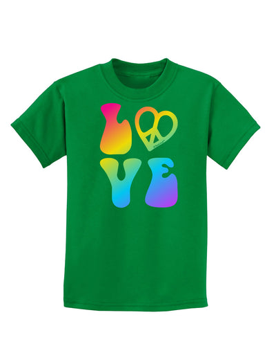 Peace and Love - Peace Heart Love Childrens Dark T-Shirt-Childrens T-Shirt-TooLoud-Kelly-Green-X-Small-Davson Sales