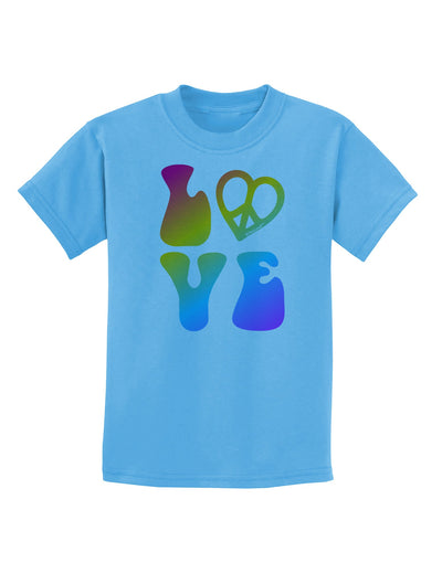 Peace and Love - Peace Heart Love Childrens T-Shirt-Childrens T-Shirt-TooLoud-Aquatic-Blue-X-Small-Davson Sales