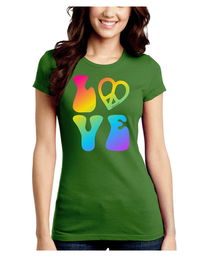 Peace and Love - Peace Heart Love Juniors Crew Dark T-Shirt-T-Shirts Juniors Tops-TooLoud-Kiwi-Green-Juniors Fitted Small-Davson Sales