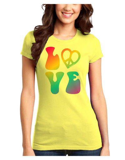 Peace and Love - Peace Heart Love Juniors T-Shirt-Womens Juniors T-Shirt-TooLoud-Yellow-Juniors Fitted X-Small-Davson Sales