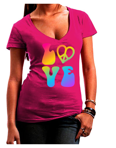 Peace and Love - Peace Heart Love Juniors V-Neck Dark T-Shirt-Womens V-Neck T-Shirts-TooLoud-Hot-Pink-Juniors Fitted Small-Davson Sales