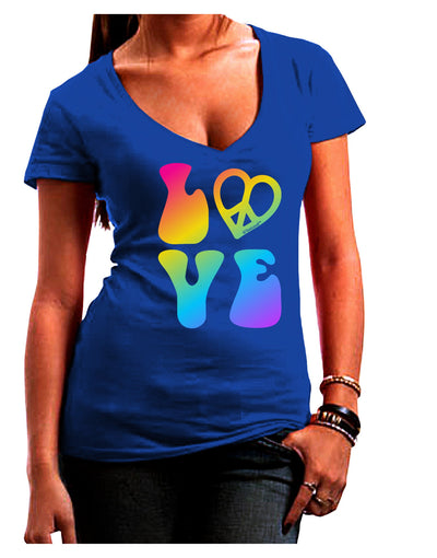 Peace and Love - Peace Heart Love Juniors V-Neck Dark T-Shirt-Womens V-Neck T-Shirts-TooLoud-Royal-Blue-Juniors Fitted Small-Davson Sales