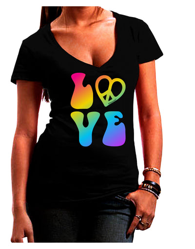 Peace and Love - Peace Heart Love Juniors V-Neck Dark T-Shirt-Womens V-Neck T-Shirts-TooLoud-Black-Juniors Fitted Small-Davson Sales