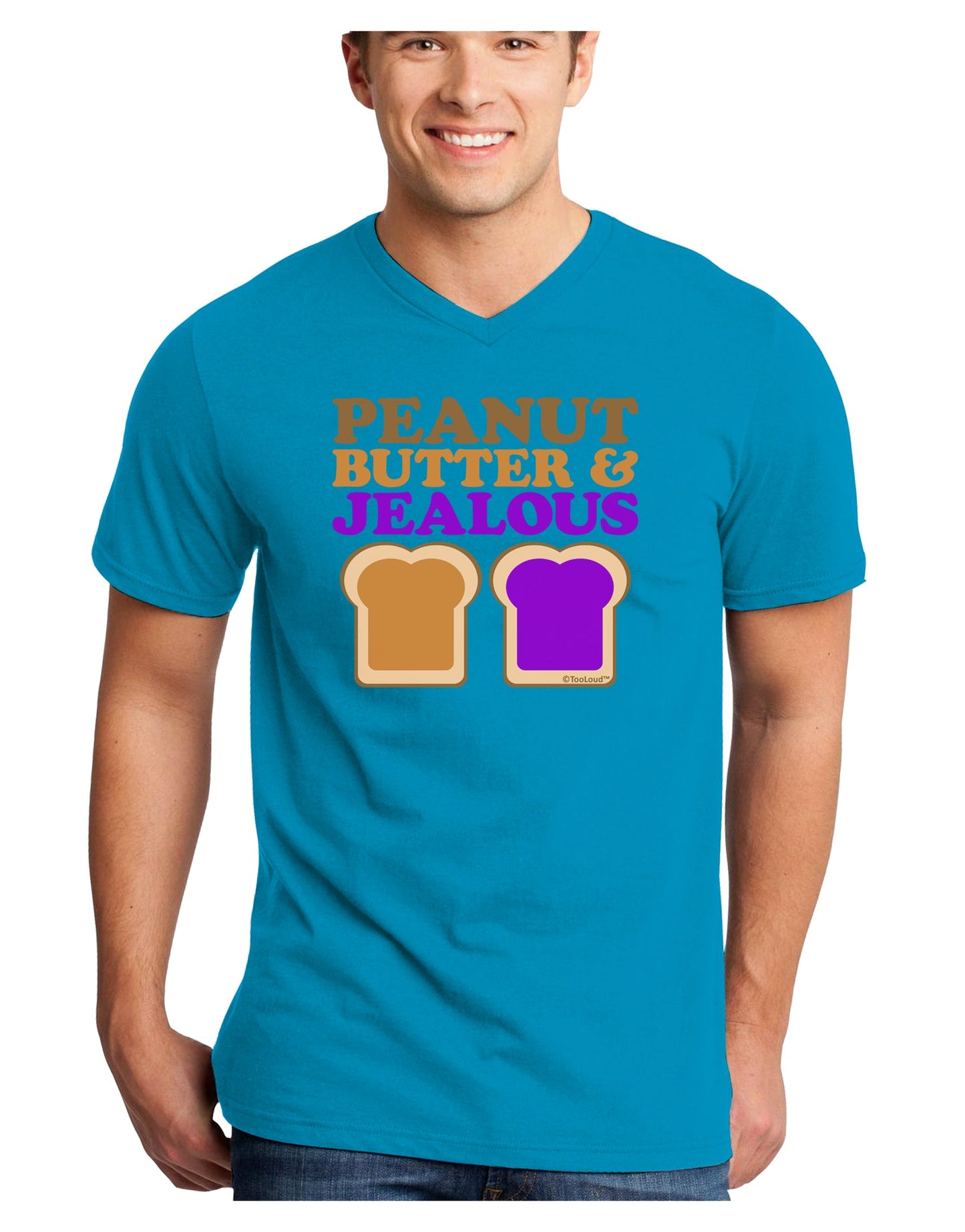 Peanut Butter and Jealous Adult Dark V-Neck T-Shirt by TooLoud-Mens V-Neck T-Shirt-TooLoud-Turquoise-Small-Davson Sales