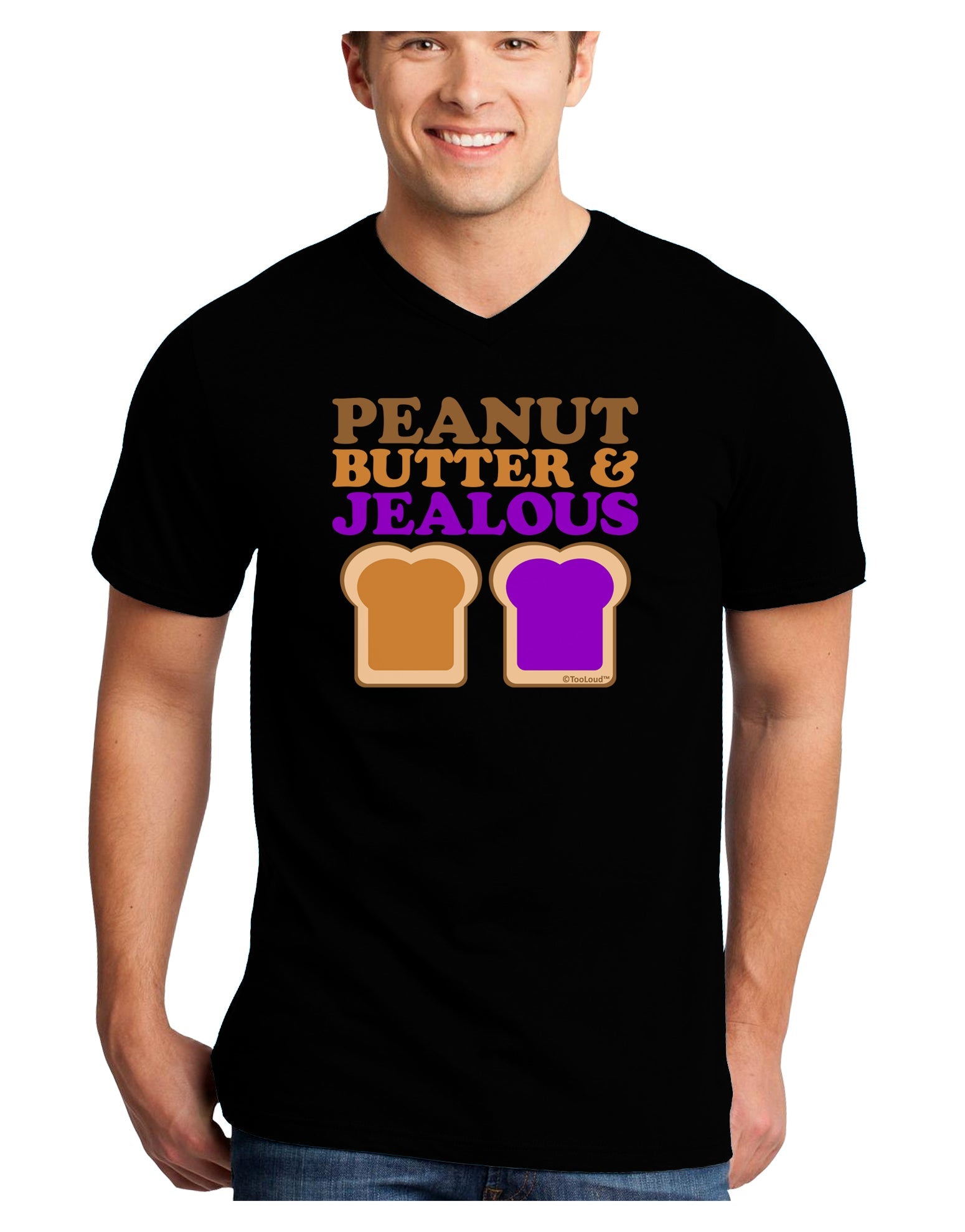Peanut Butter and Jealous Adult Dark V-Neck T-Shirt by TooLoud-Mens V-Neck T-Shirt-TooLoud-Black-Small-Davson Sales