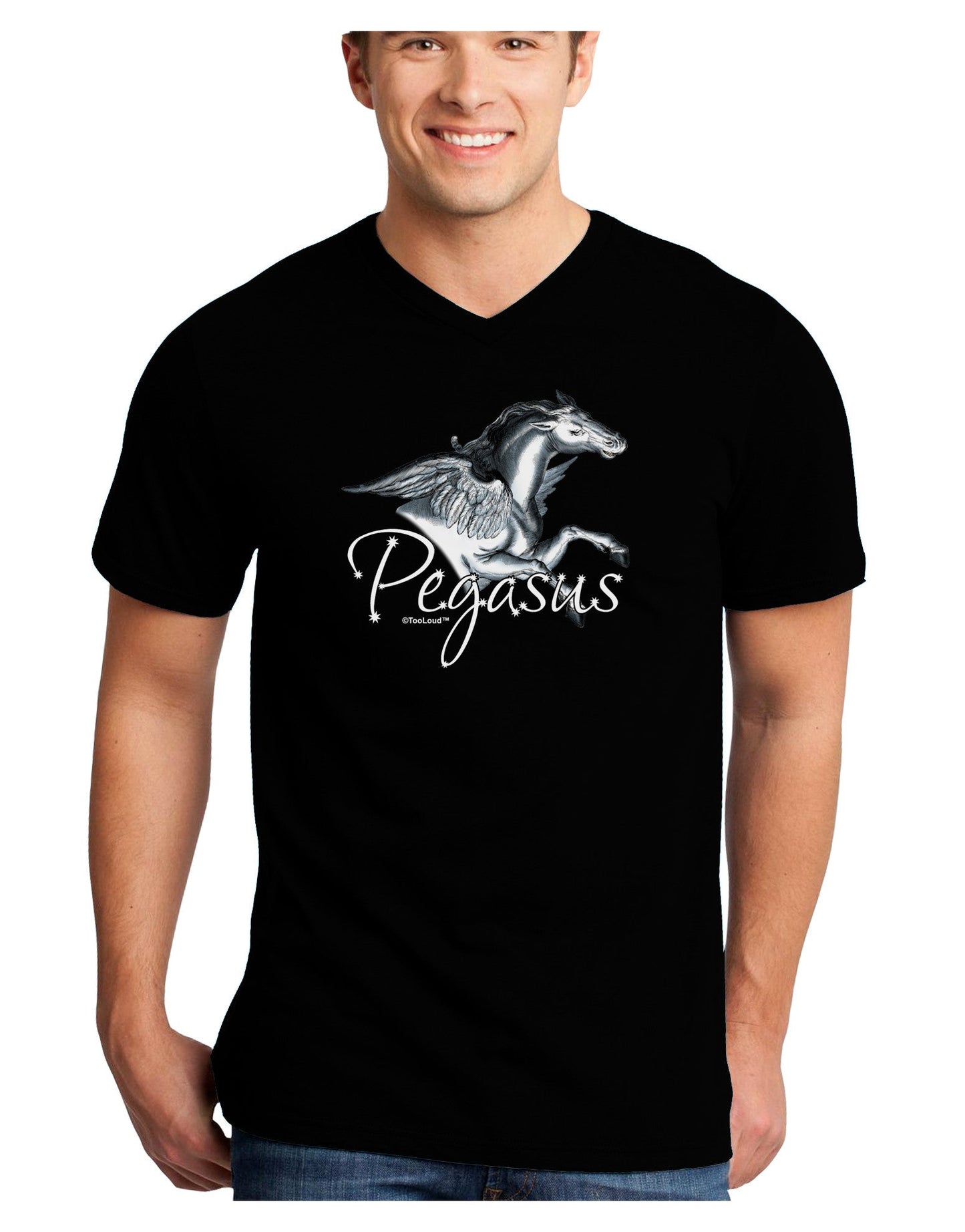 Pegasus Color Illustration Adult Dark V-Neck T-Shirt-TooLoud-Black-Small-Davson Sales
