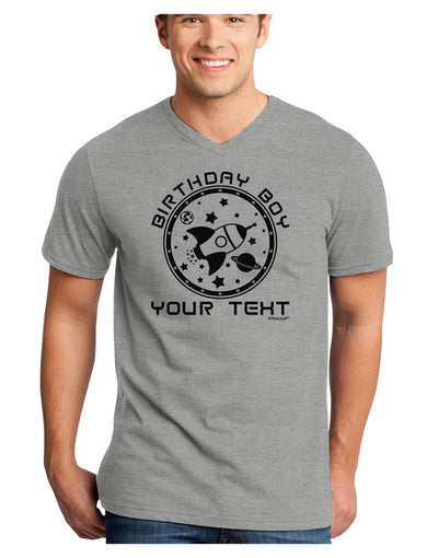 Personalized Birthday Boy Space with Customizable Name Adult V-Neck T-shirt-Mens V-Neck T-Shirt-TooLoud-HeatherGray-Small-Davson Sales