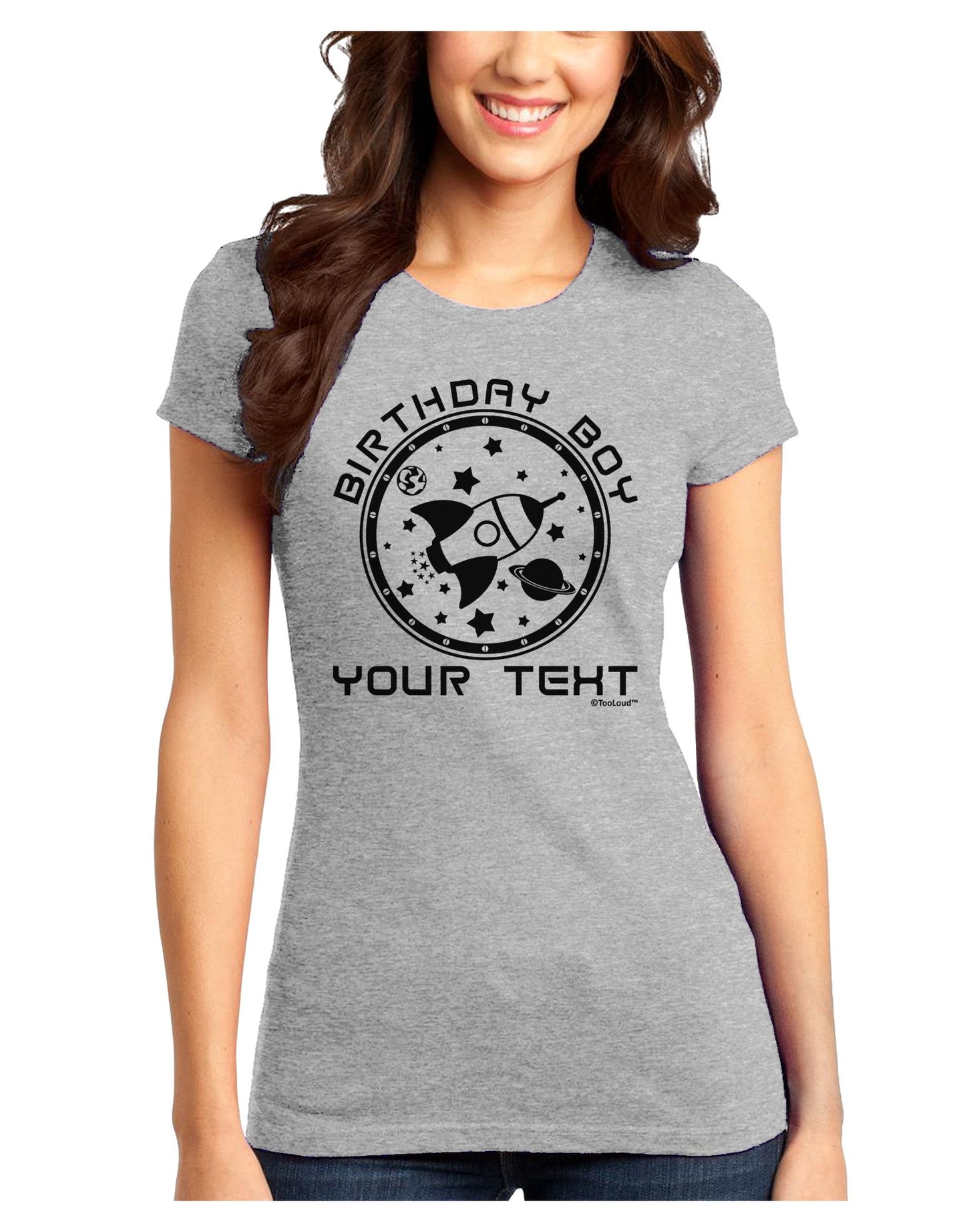 Personalized Birthday Boy Space with Customizable Name Juniors T-Shirt-Womens Juniors T-Shirt-TooLoud-Ash-Gray-Juniors Fitted X-Small-Davson Sales