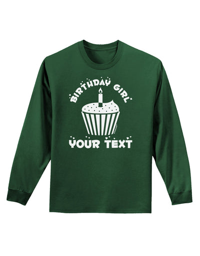 Personalized Birthday Girl Cupcake -Customizable- Name Adult Long Sleeve Dark T-Shirt-TooLoud-Dark-Green-Small-Davson Sales