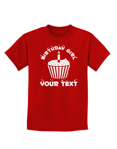 Personalized Birthday Girl Cupcake -Customizable- Name Childrens Dark T-Shirt-Childrens T-Shirt-TooLoud-Red-X-Small-Davson Sales