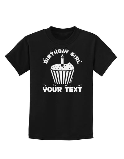 Personalized Birthday Girl Cupcake -Customizable- Name Childrens Dark T-Shirt-Childrens T-Shirt-TooLoud-Black-X-Small-Davson Sales