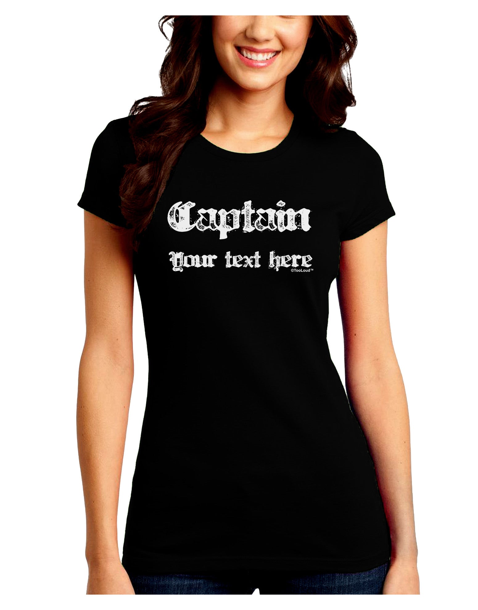 Personalized Captain Juniors Petite Crew Dark T-Shirt-T-Shirts Juniors Tops-TooLoud-Black-Juniors Fitted Small-Davson Sales